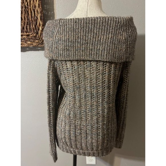 Chicos Sweater Gold Brown SIlver 1 Medium NWT Open Weave - Picture 6 of 8